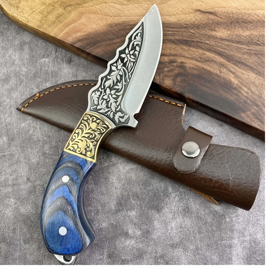 Handmade Etching Blade Skinner Knife – Blue Dollar Sheet Handle & Brass Carving Bolster. Pro-Tenace6065