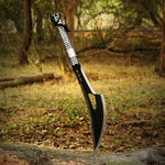 Handmade Traditional Viking Powder Coated long Metal Handle Axe Camping Gear.  Free Damascus Steel Ring. Pro-Bello1891