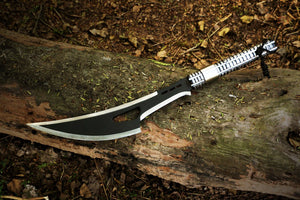 Handmade Traditional Viking Powder Coated long Metal Handle Axe Camping Gear.  Free Damascus Steel Ring. Pro-Bello1891