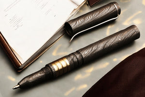 Handcrafted Lavish Damascus steel ballpoint pen with Brass Fittings. Pro-Regalo7004