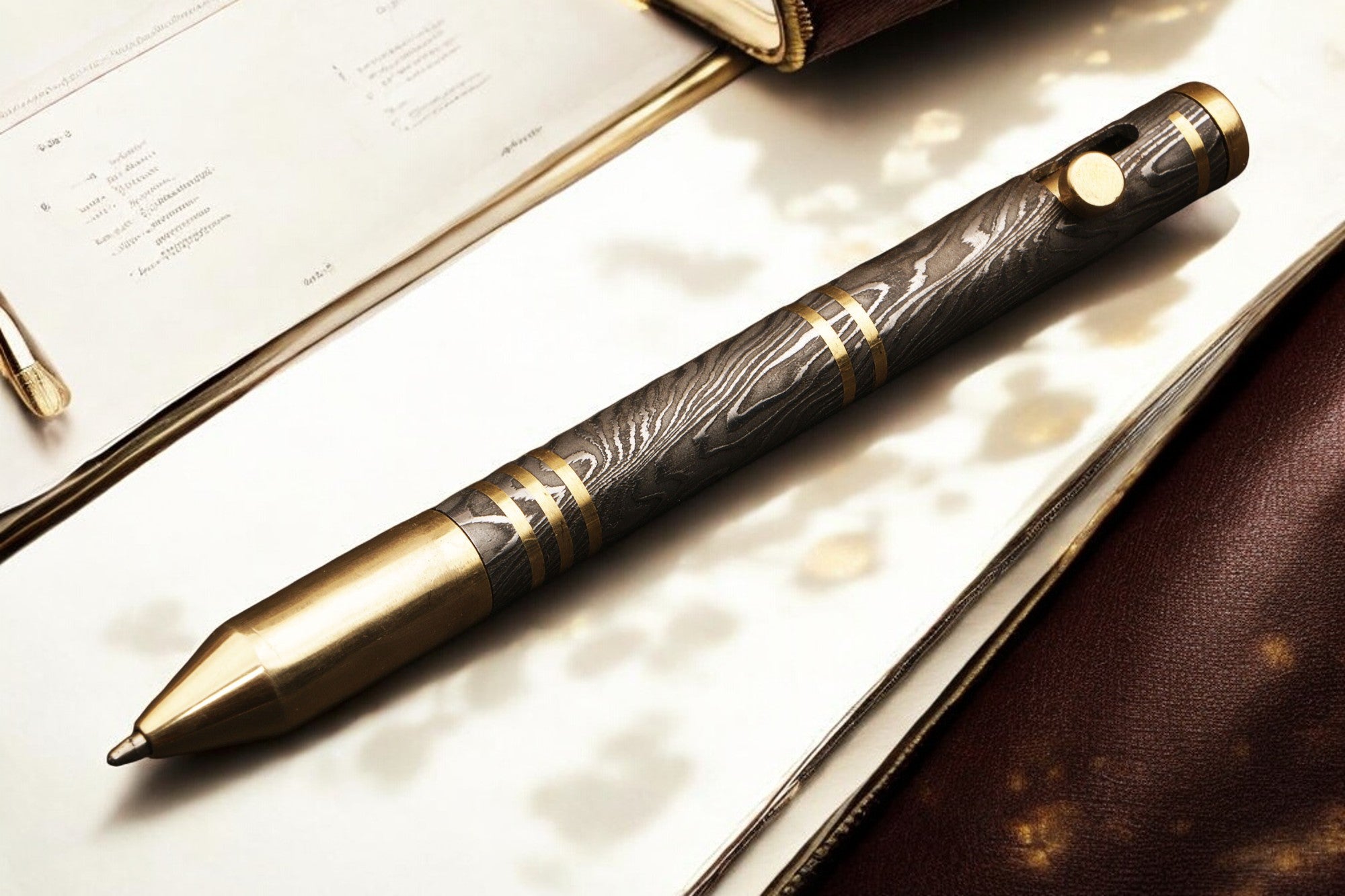 Art Work Custom Hand Forged Damascus steel Ballpoint Pen with Rotating Button. Pro- Regalo7007