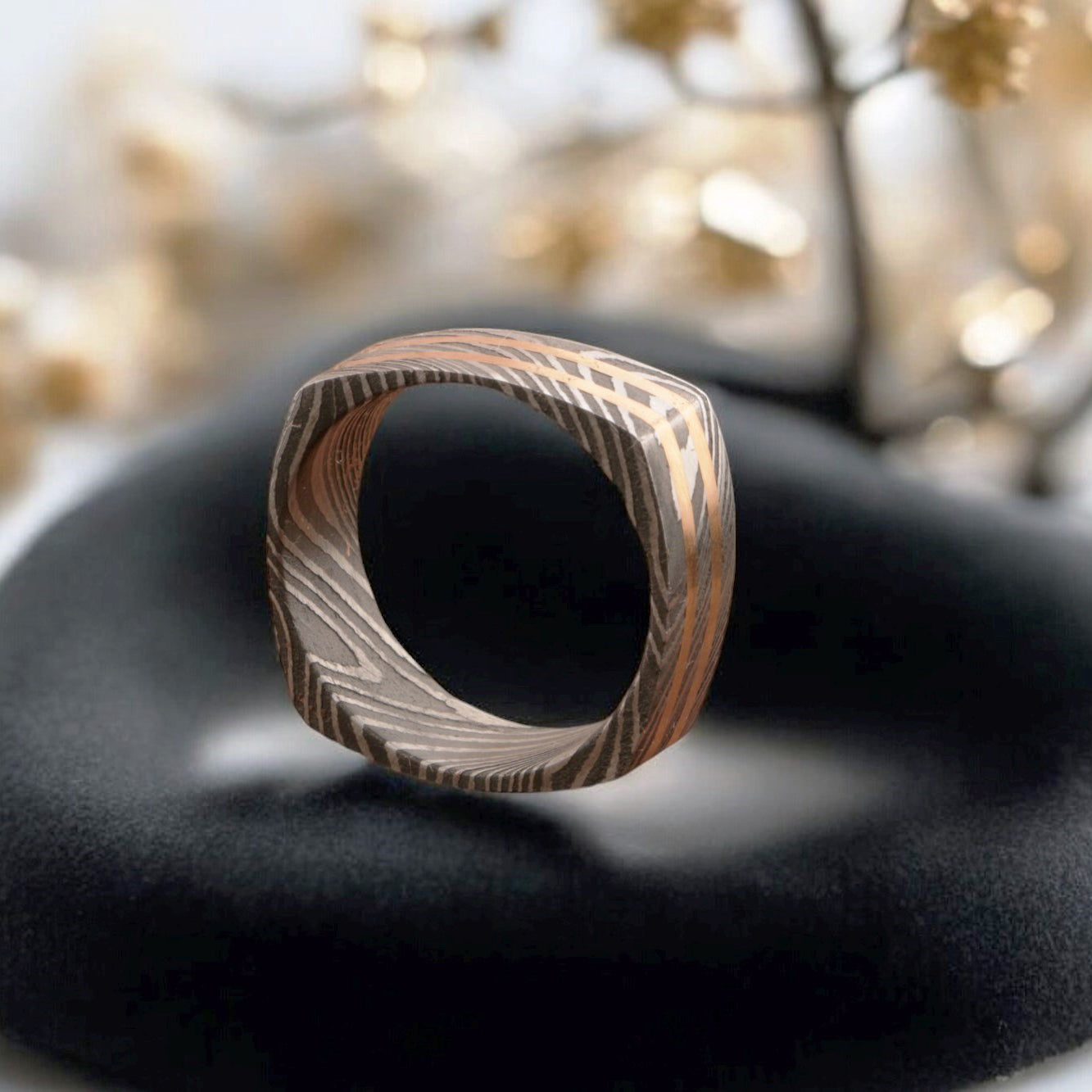 Enthralling Damascus steel Ring with Two Embedded Brass Unique. Pro7016