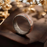 Enthralling Damascus Steel Ring with Embedded Brass Lines Packed in Special Box. Pro-Regalo7020