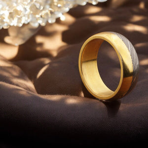 Captivated Handmade Brass and Damascus Steel Edges Ring with Brass Inlay.Pro7011