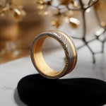 Fascinating Damascus steel Brass Side Edge Line Ring. Packed in Special Box. Pro-Regalo7014