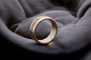 Damascus Steel Ring with Dark Wood Inlay between Edges Packed in Special Box.Pro-Regalo7015