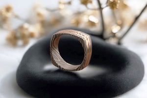 Enthralling Damascus steel Ring with Two Embedded Brass Lines in Unique Style. Pro-Regalo7016