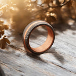 Captivated Brass Barrel Damascus Steel Ring with Embedded Brass Line.Pro-Regalo7017